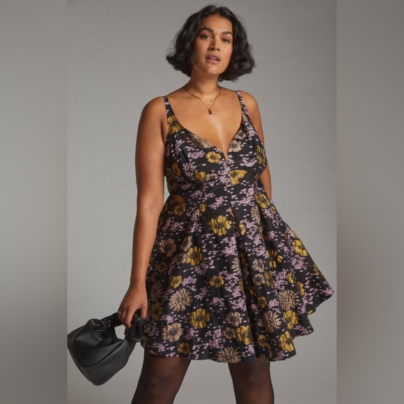 ‼️RARE‼️🎸ANTHROPOLOGIE🎸🔥NWT🔥Jacquard A-Line Mini Dress in Black Motif— Size 6 - Picture 5 of 16